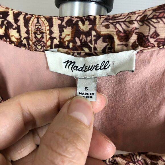 Madewell Kaleidoscope Drawstring Blouse Pink Purple Lined Button Down Blouse Sz - Picture 8 of 9